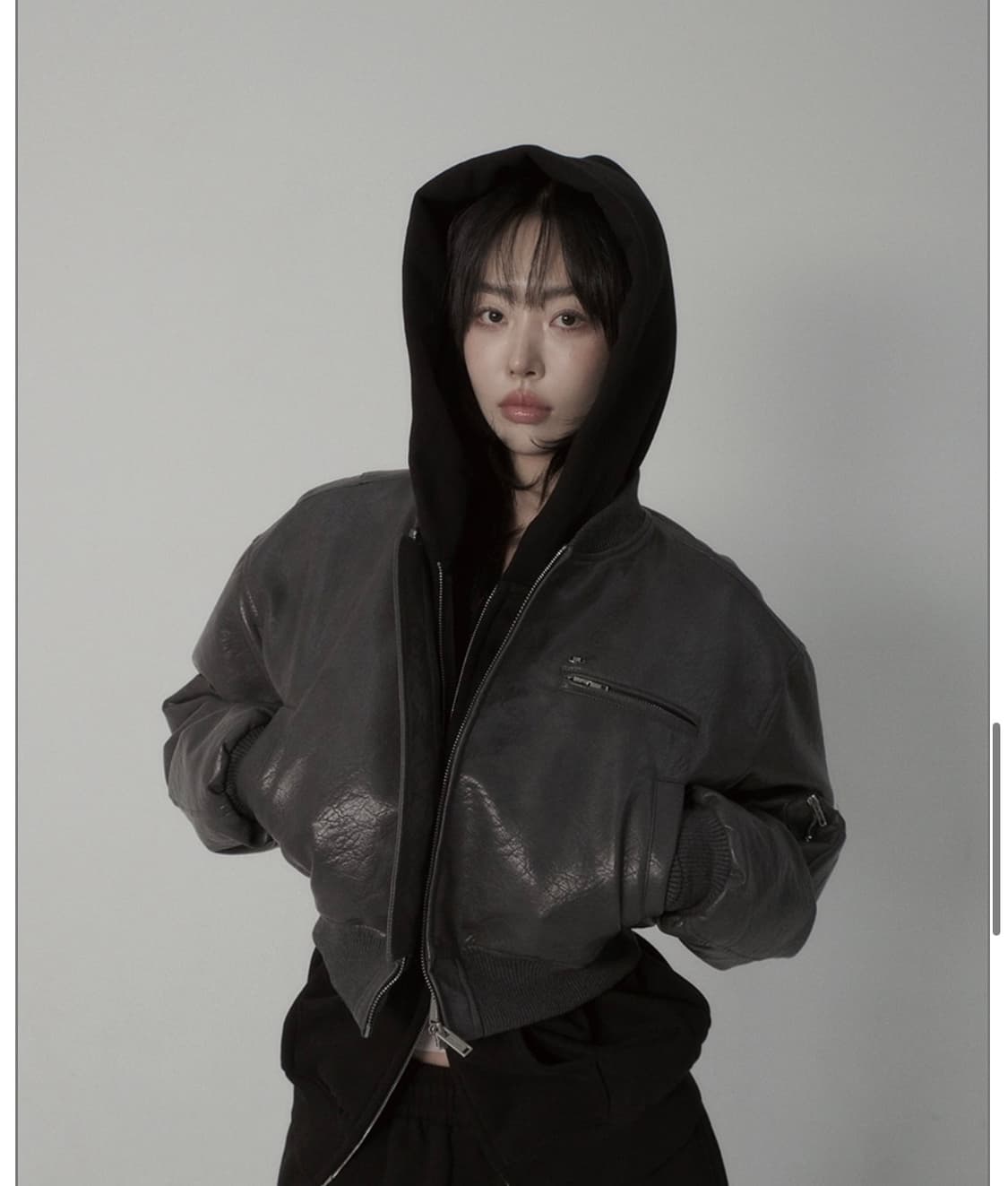 페일제이드 Crop Leather Bomber Jumper 차콜레더점퍼 상품이미지2
