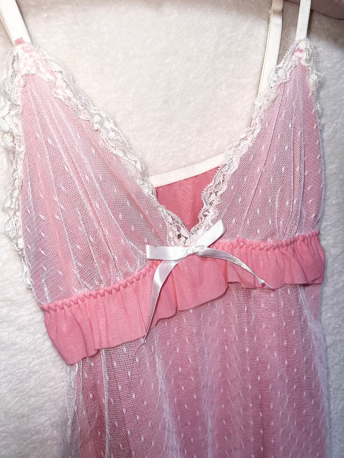 히메갸루 로맨틱 로걀 핑크 도트 레이스 프릴 슬리브리스 나시 슬립 핀터 상품이미지9
