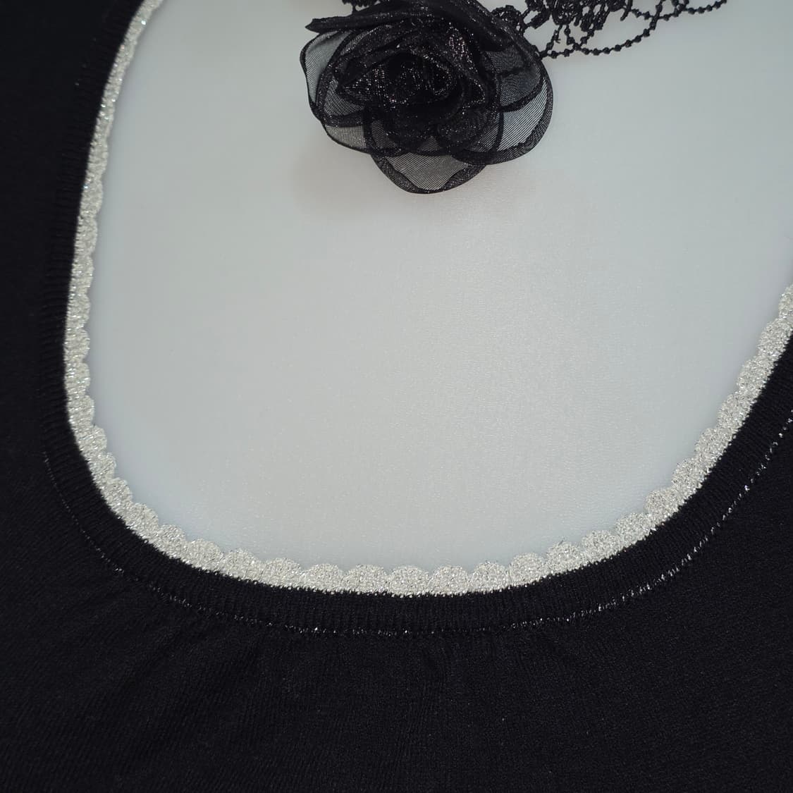 일본빈티지 anysis)블랙 고딕로리타 공겜여주 레이스 니트반팔블라우스 상품이미지3