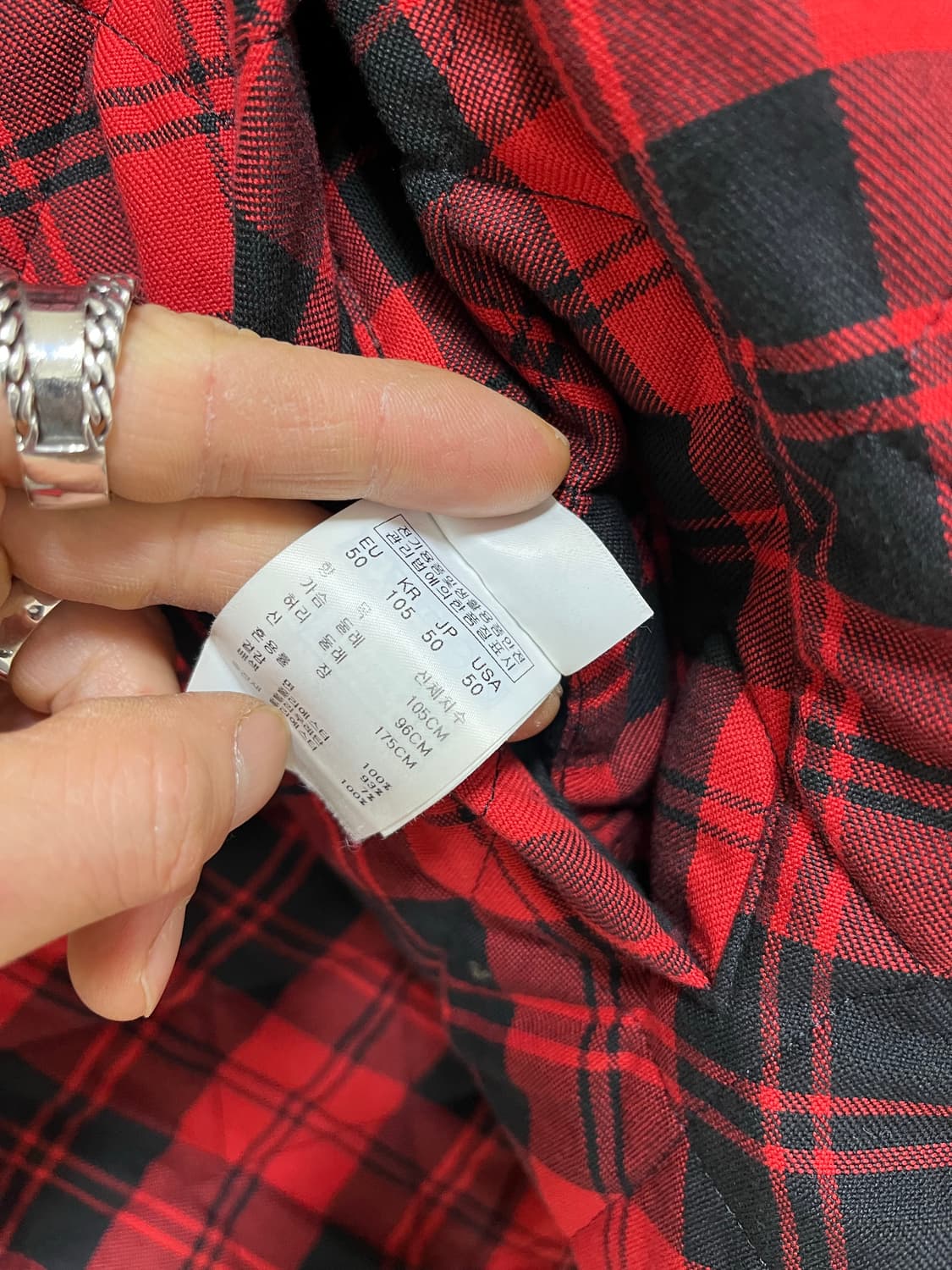 송지오옴므 레드퀄팅 체크후드자켓 50사이즈 상품이미지3