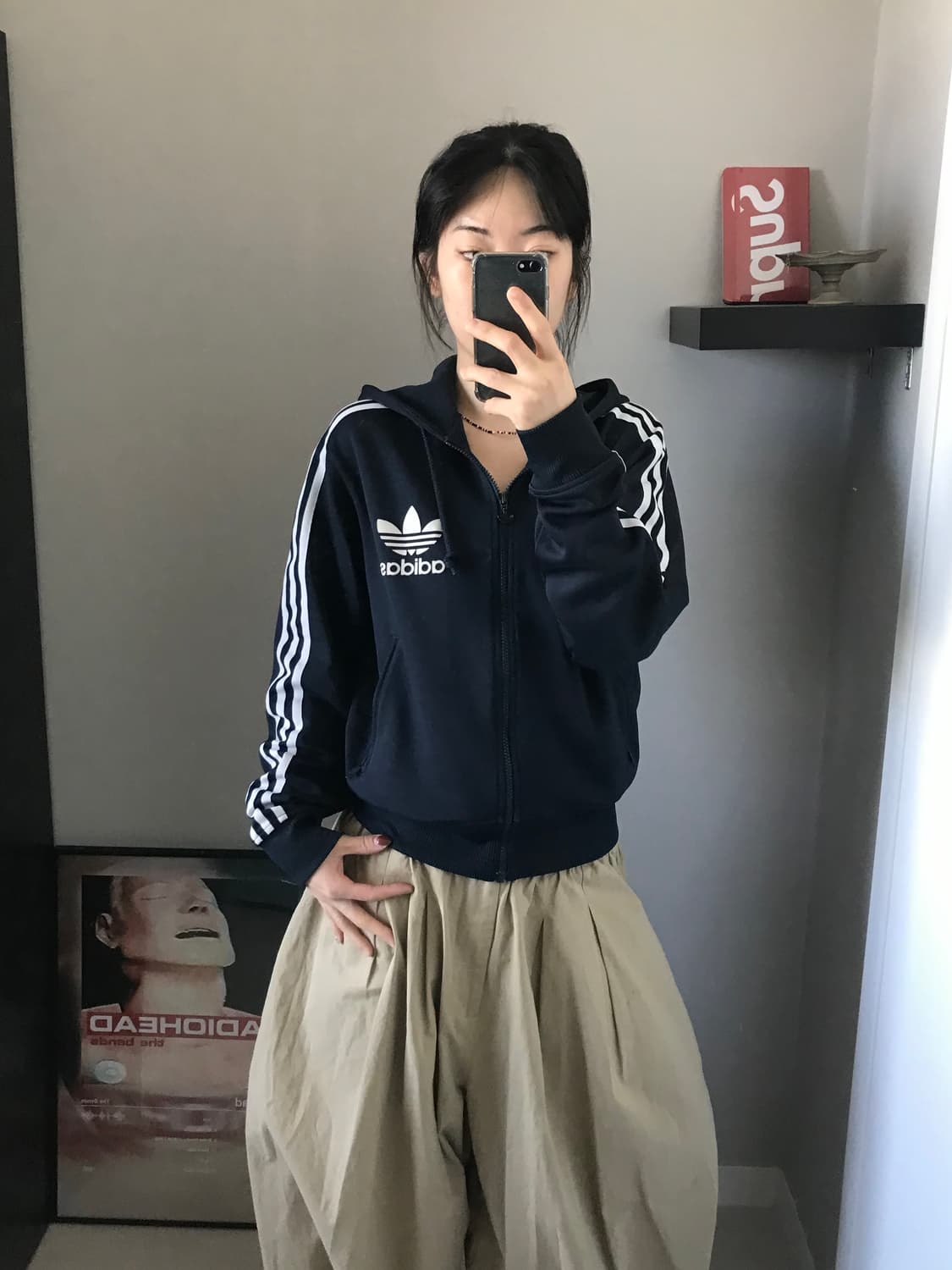 아디다스 00년대 올드스쿨 파이어버드 네이비 후드 트랙탑 져지 상품이미지2