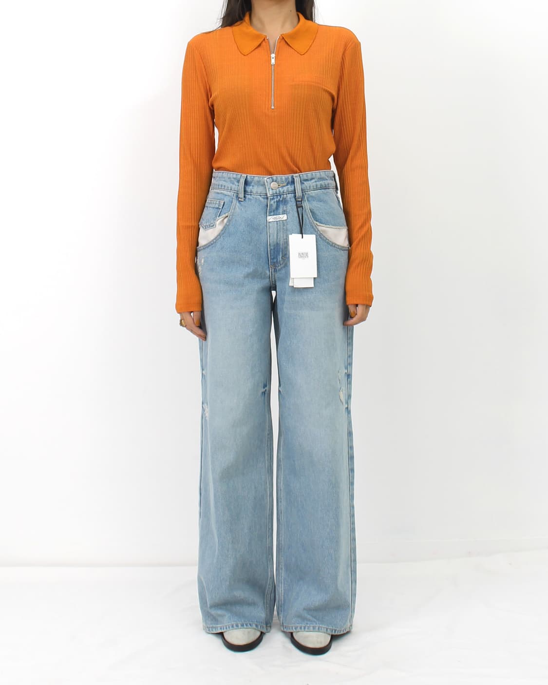 앤아더스토리즈 오렌지 골지 반집업 니트 상품이미지7