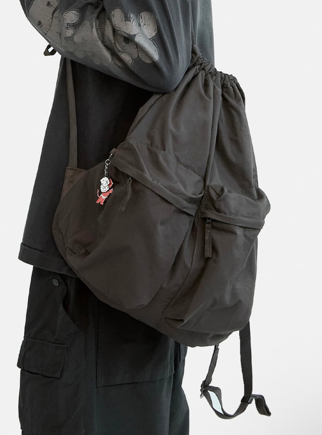 폴리테루 투포켓 드로우 백 브라운 백팩 가방 상품이미지4