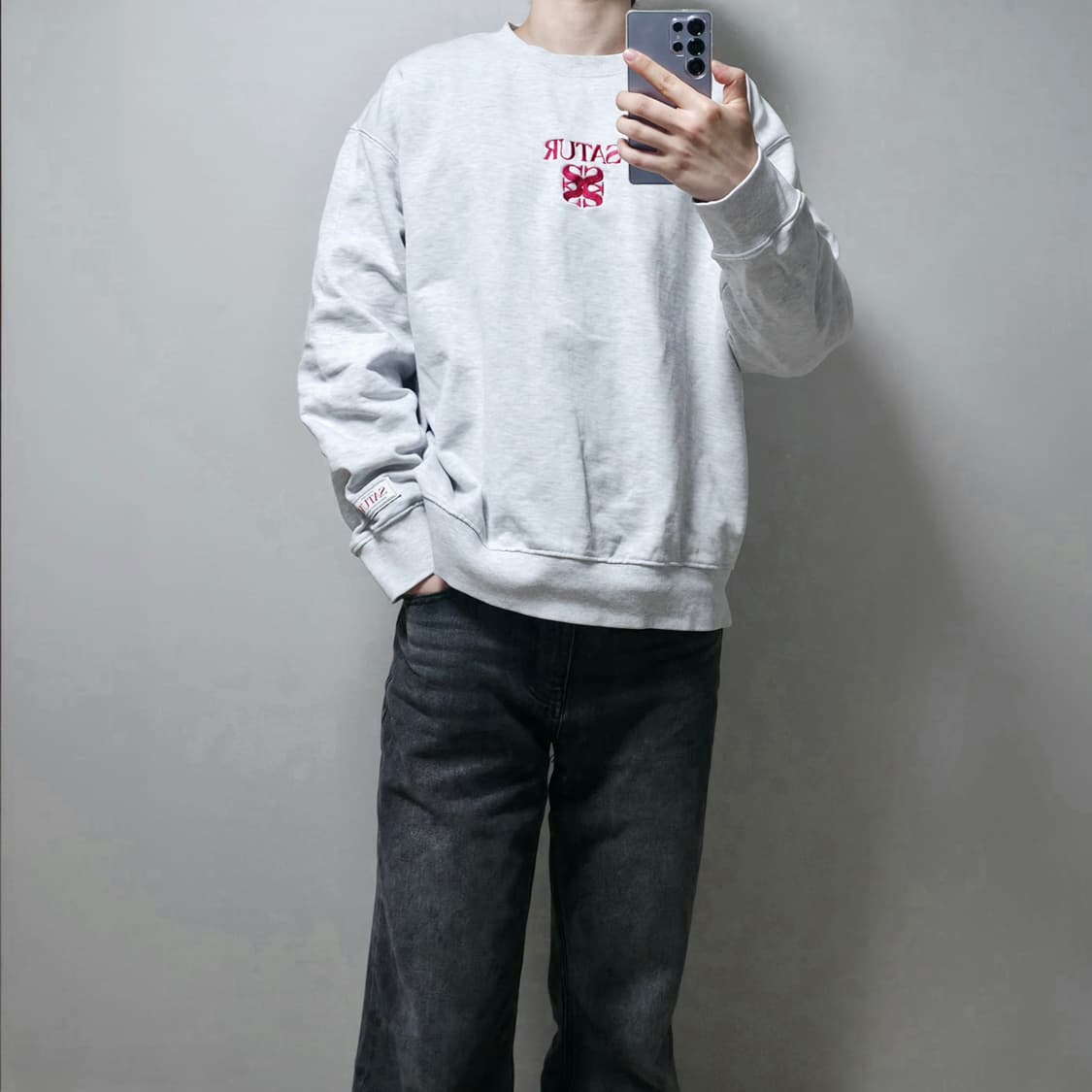 새터 자수로고 코튼 스웻셔츠 그레이 (XL) 상품이미지7