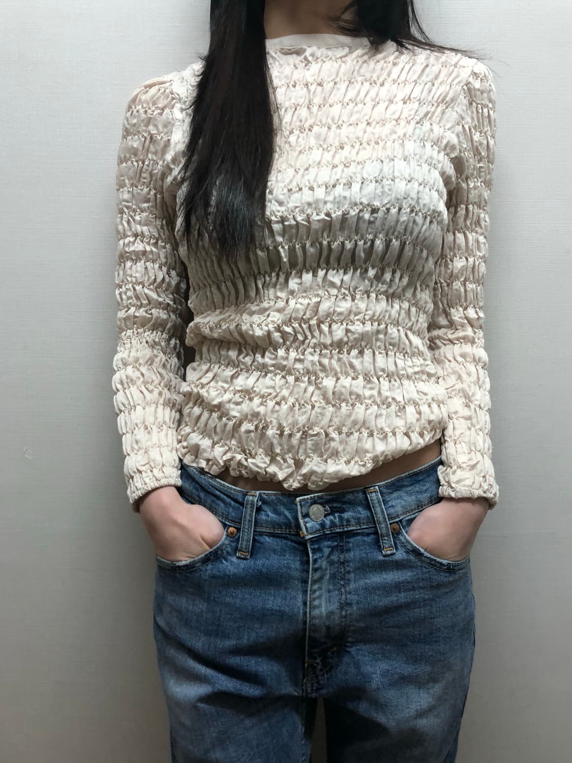 빈티지 아이보리 볼륨 텍스처 탑 상품이미지5