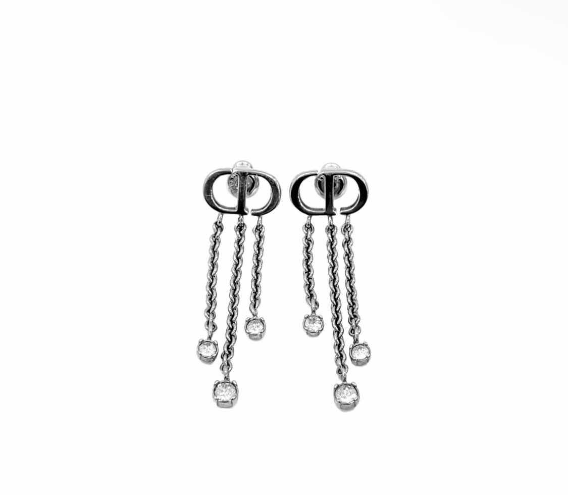 [S] 디올 쁘띠 CD 트레저 피니시 크리스탈 이어링 귀걸이 실버 스몰 상품이미지2