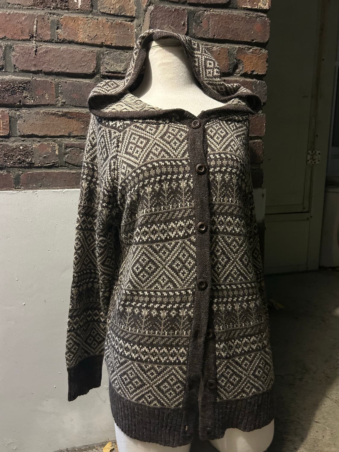 *새상품* 일본빈티지 라떼갸루 브라운 노르딕 후드 니트집업 상품이미지4