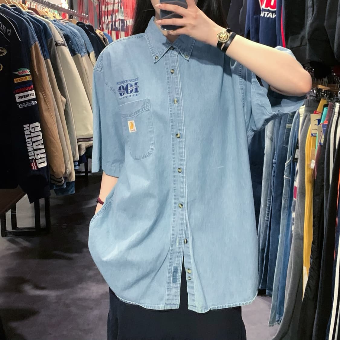 [IM] Carhartt 칼하트 데님 반팔 셔츠 연청 상품이미지1
