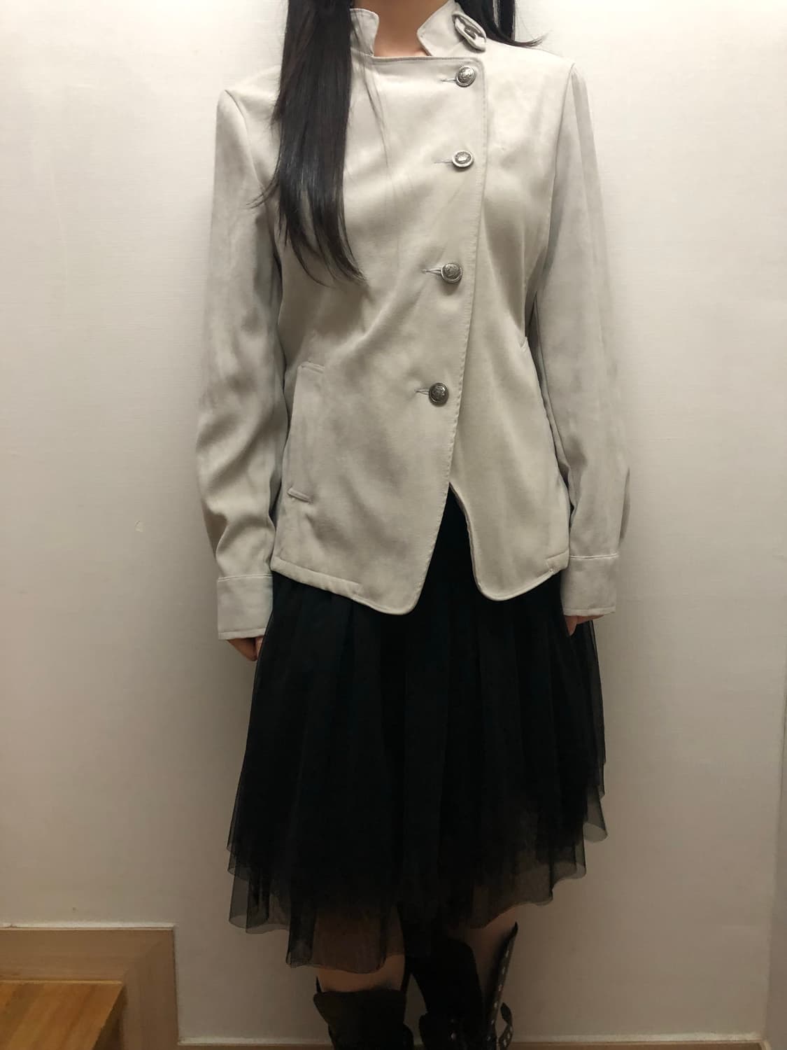 빈티지 라이트그레이 스웨이드 버튼 자켓 상품이미지4