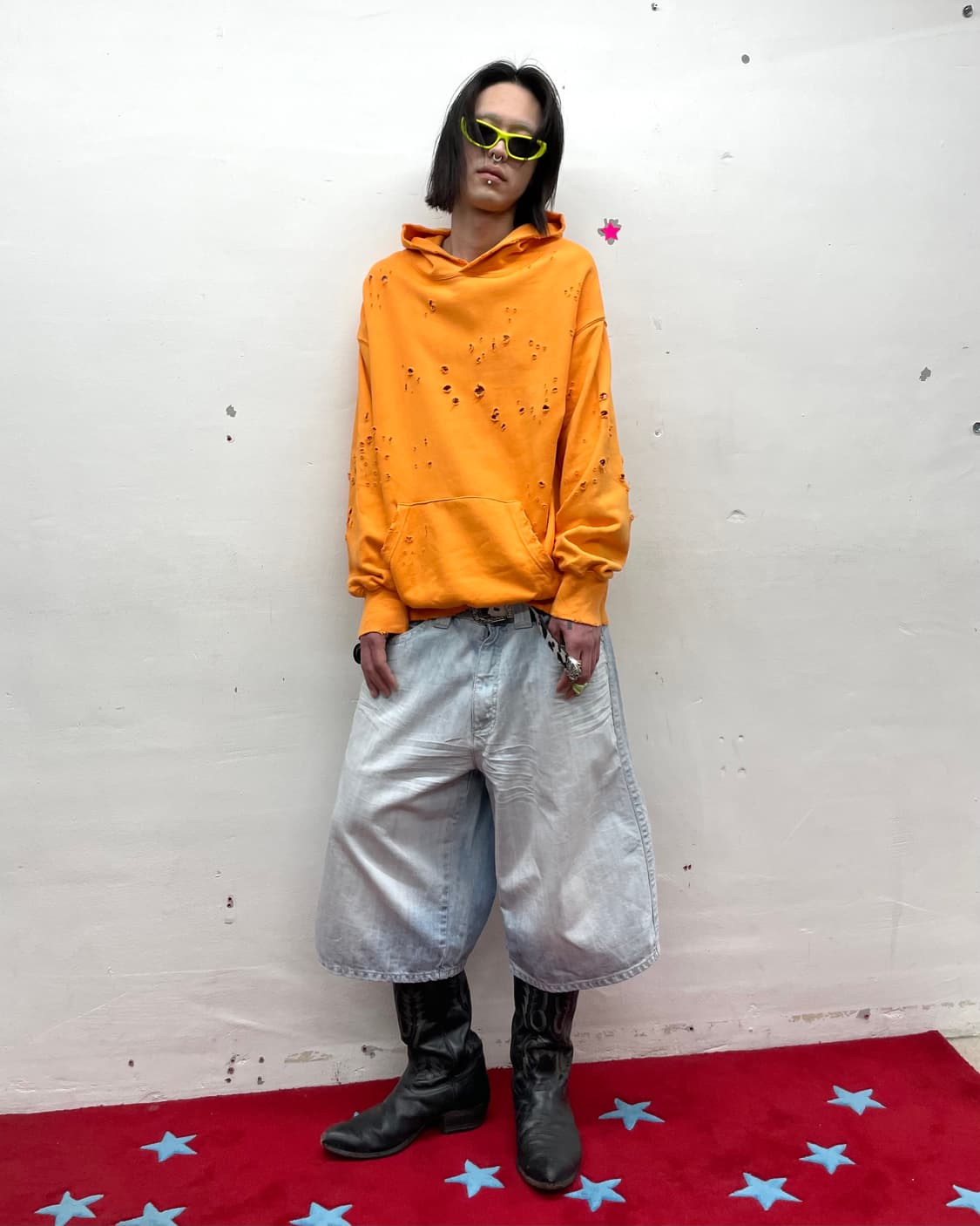 Orange Distressed Loose Hoodie  상품이미지6