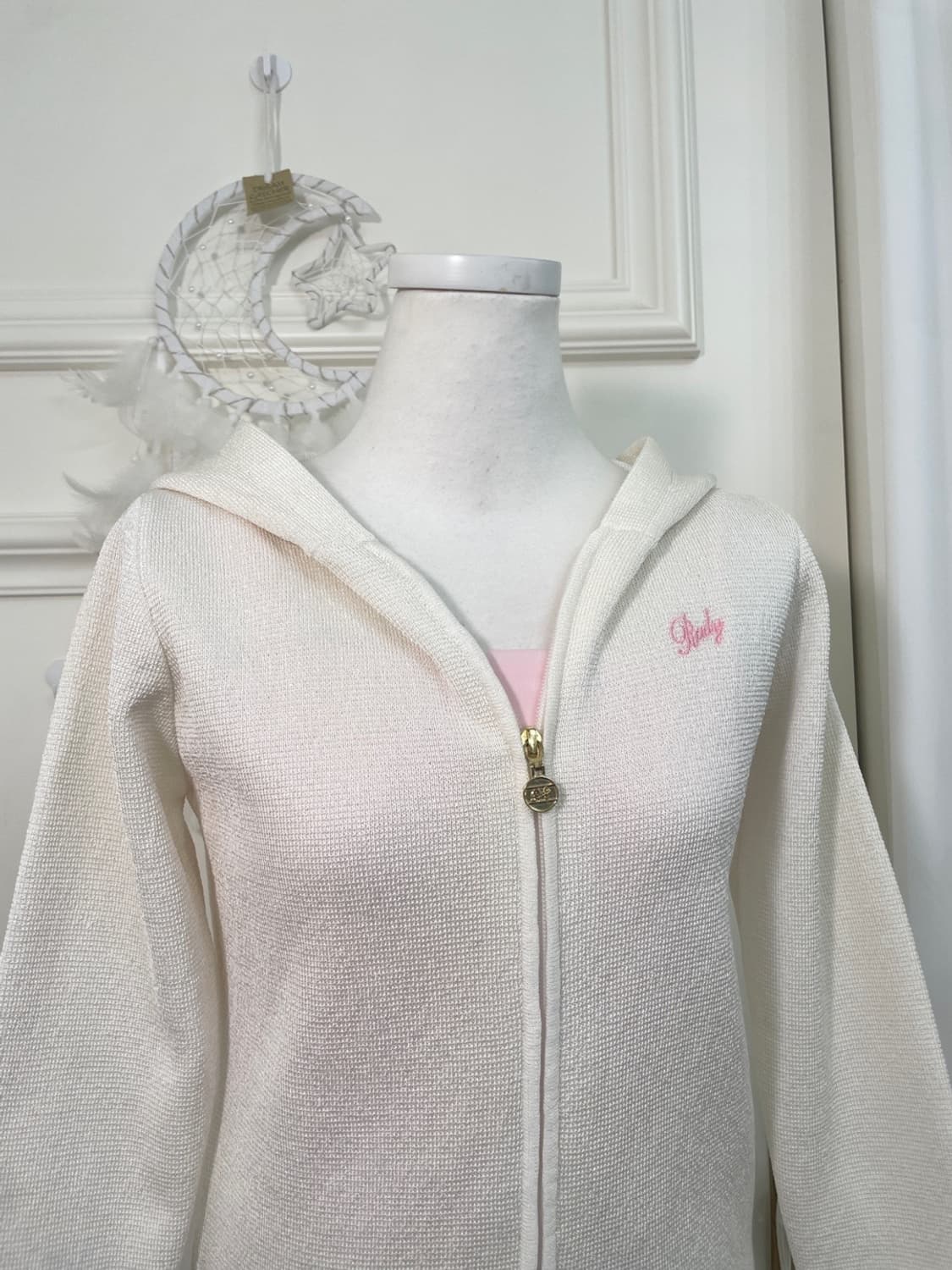 white pink embroidery 2-way spring hoodi 상품이미지6