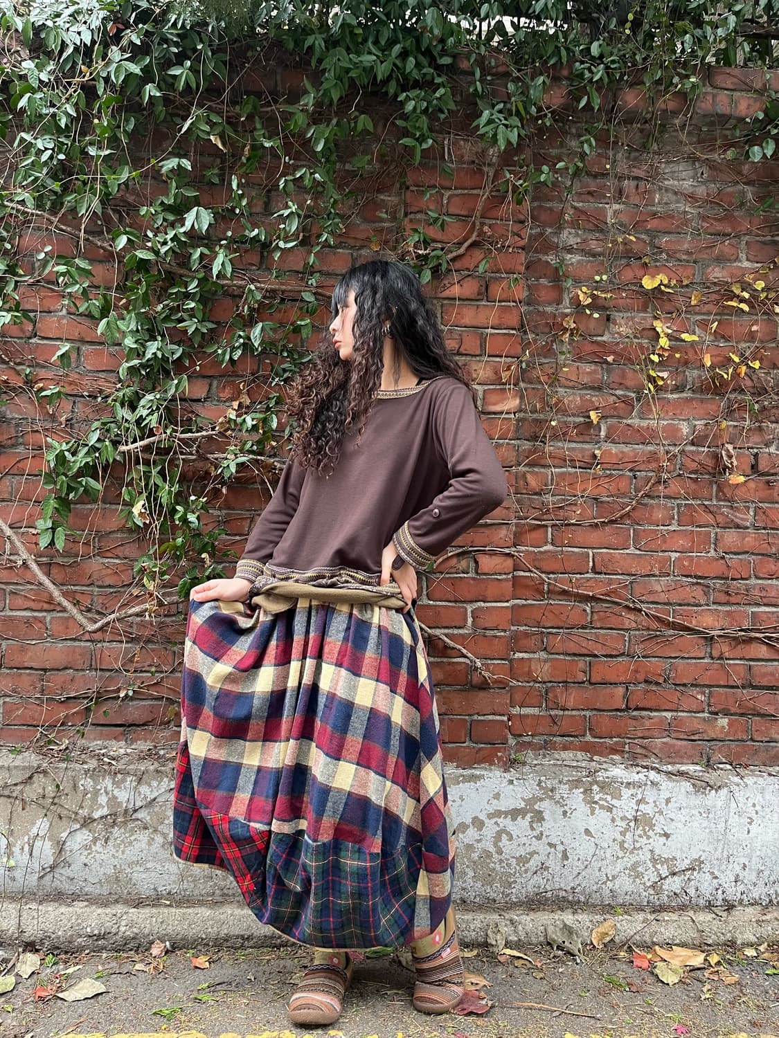 일본무드 체크 벌룬 스커트 상품이미지2