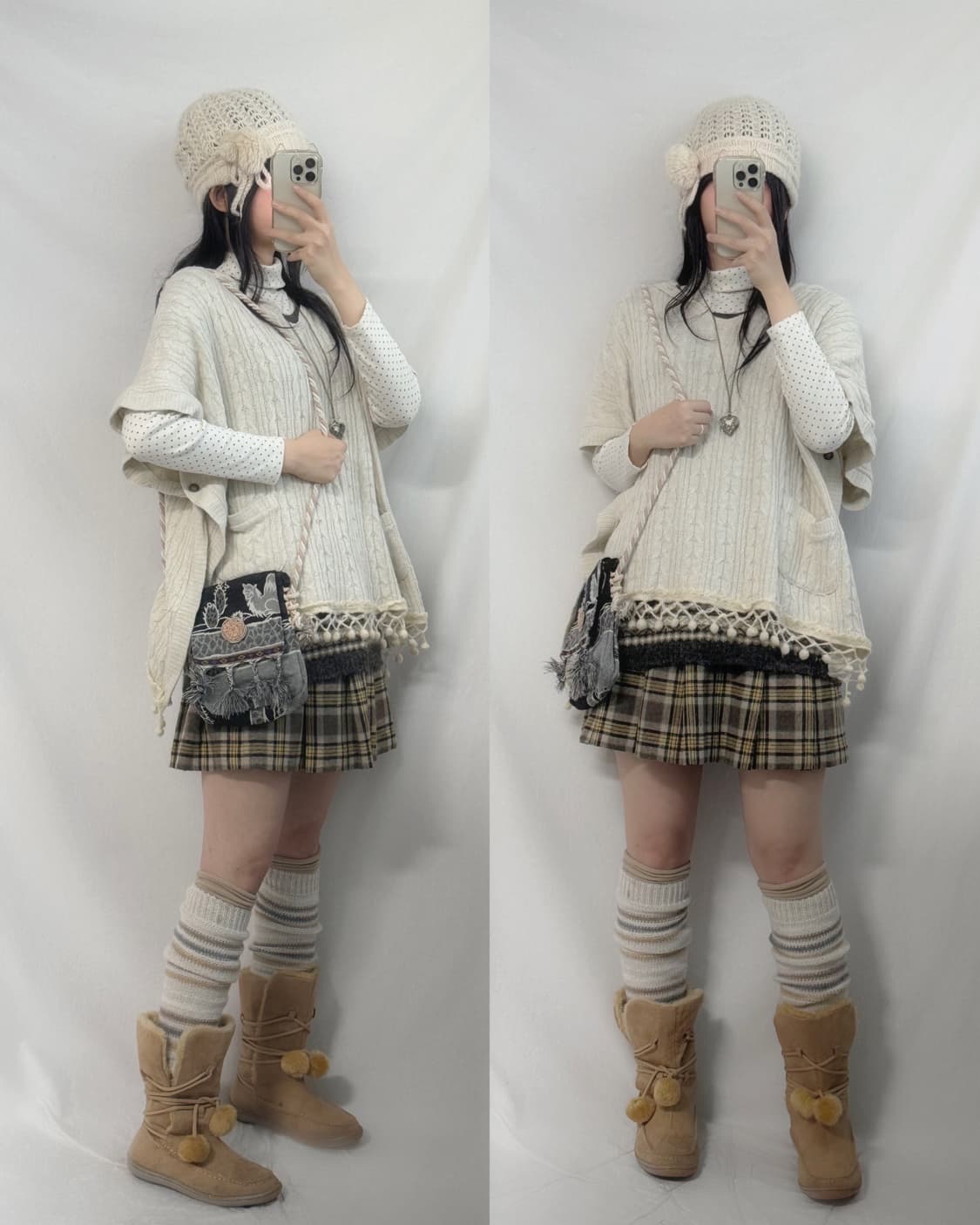 울 블렌디드 폼폼 태슬 후디드 케이프 상품이미지1