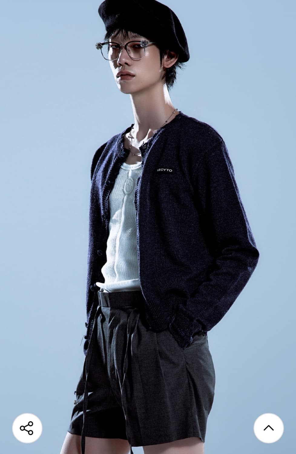 레씨토 디스트로이드 라운드 울 니트 가디건 네이비 free 상품이미지2