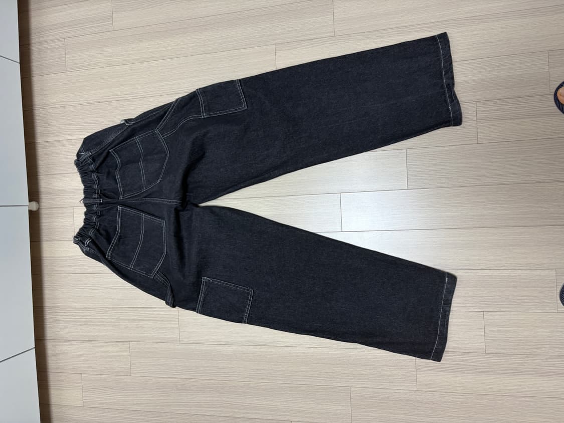 블랙 데님 와이드 팬츠 스티치 상품이미지2