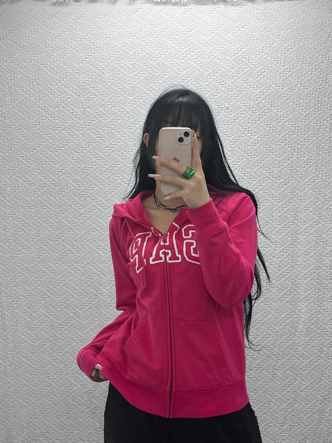 갭 올드스쿨 Y2K 핫핑크 약기모 후드집업 L C08205 상품이미지2