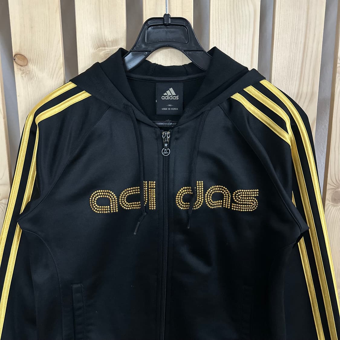 (S) 아디다스 골드 블랙 큐빅 후드 져지 집업 트랙탑 상품이미지3