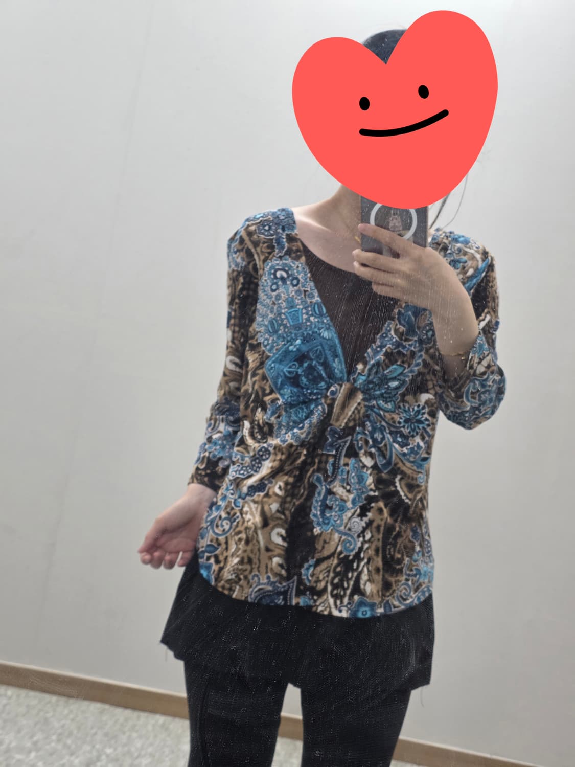 미국빈티지)오리엔탈 에스닉 페이즐리 브라운블루 플로럴 레이어드 롱슬리브 상품이미지2
