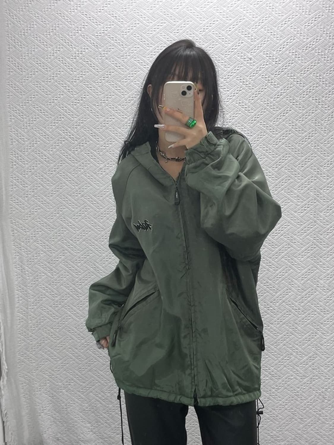 푸부 올드스쿨 레트로 빈티지 백로고 바람막이 후드 자켓 L C08000 상품이미지1