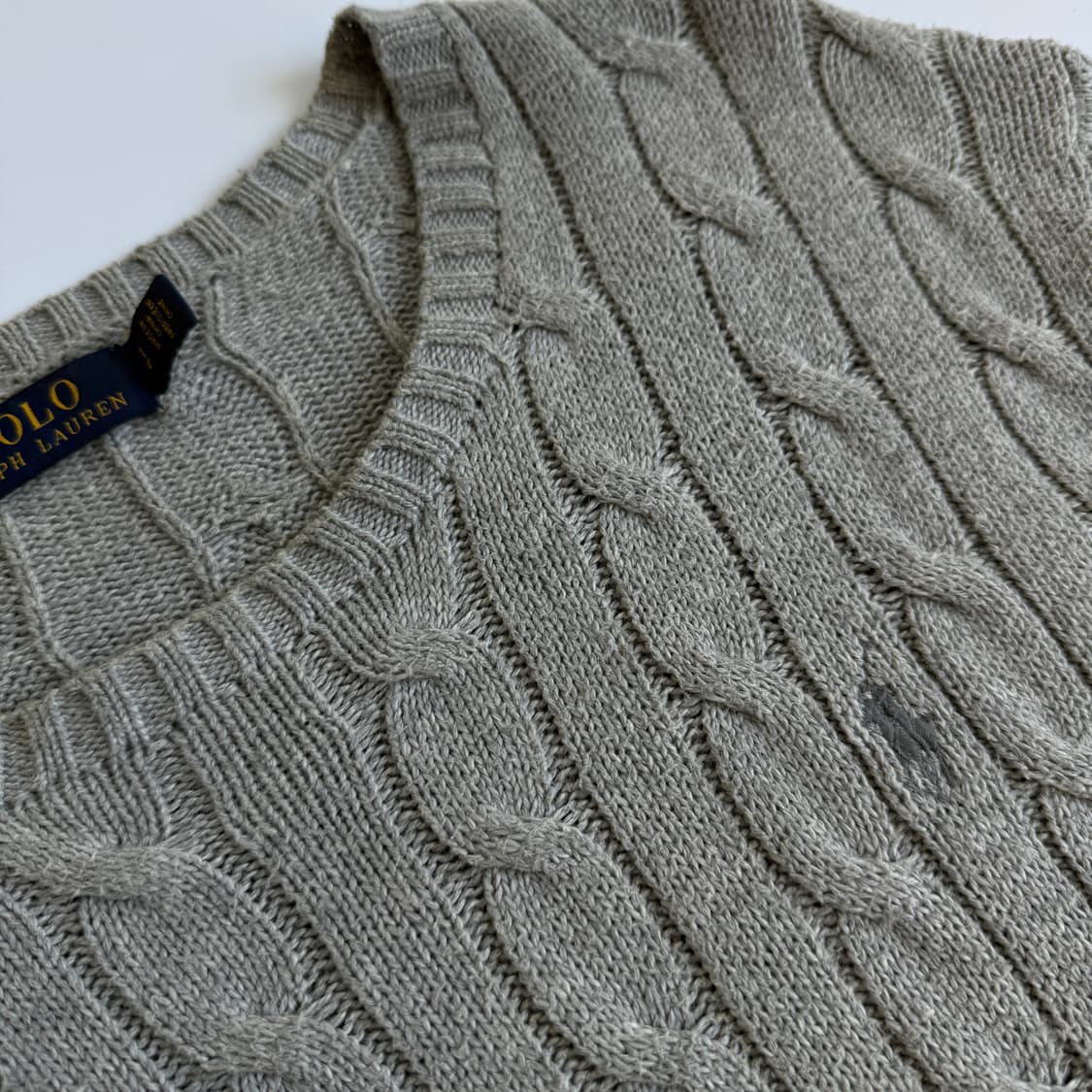 Polo  폴로 랄프로렌 자수 코튼 그레이 꽈배기 니트  상품이미지3