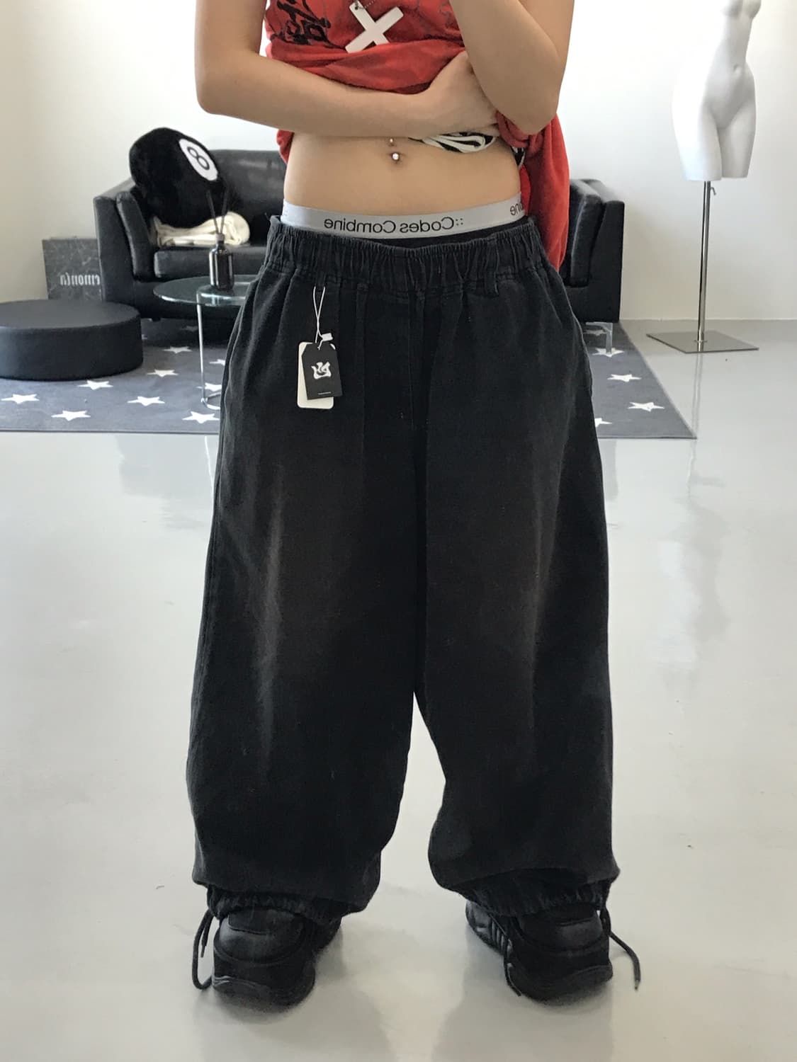 Jpn black curved pants 상품이미지1