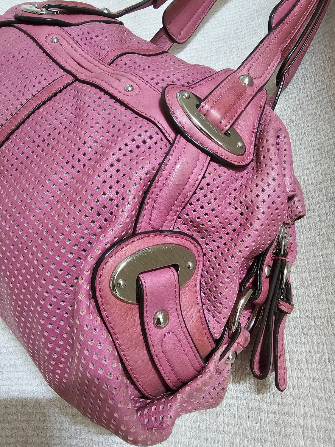 비마코스티  부드러운 천연소가죽 진달래색 숄더백 39센티 상품이미지6