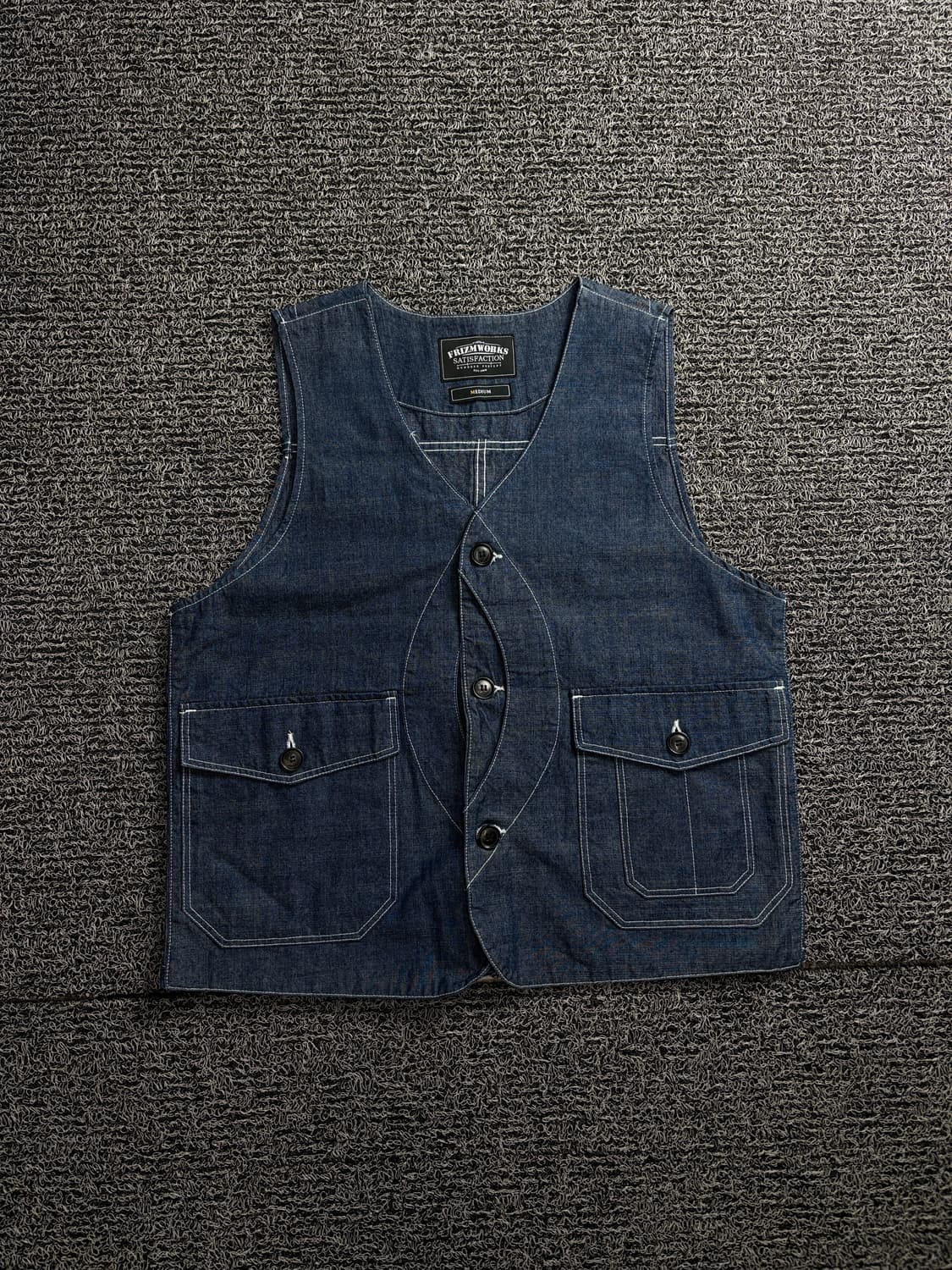 프리즘웍스 아메카지 헤비 샴브레이 데님 워크 베스트 1463 상품이미지2