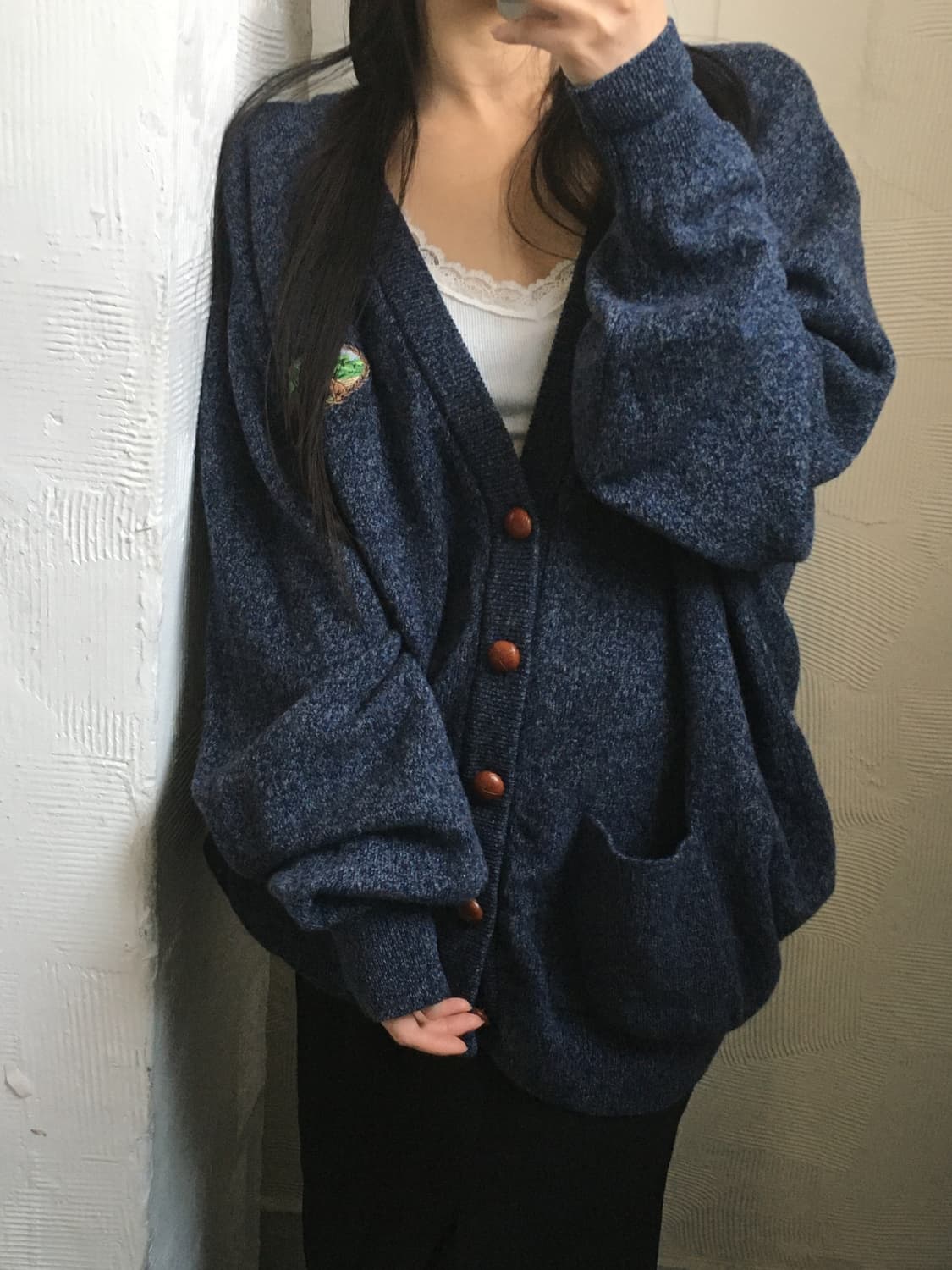 Burberry 버버리 자수로고 블루 브이넥 가디건 상품이미지1