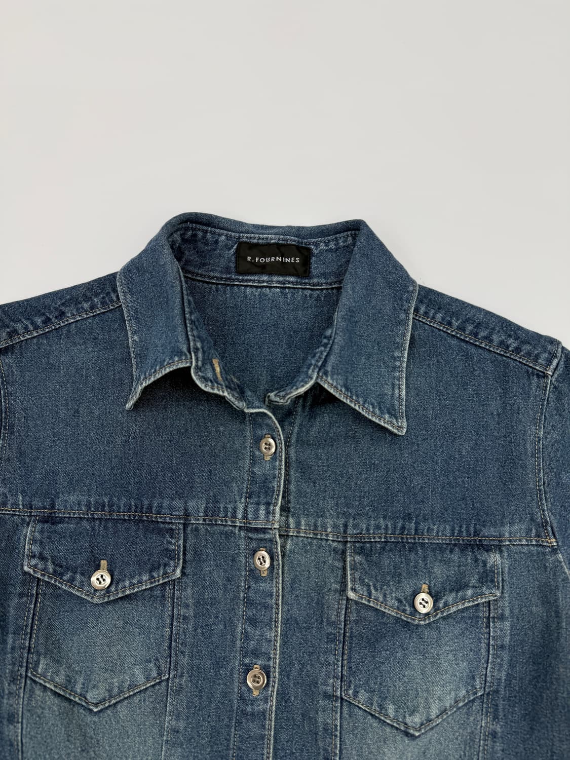 빈티지 R.FOURNINES 라인 데님 반팔 셔츠 상품이미지3