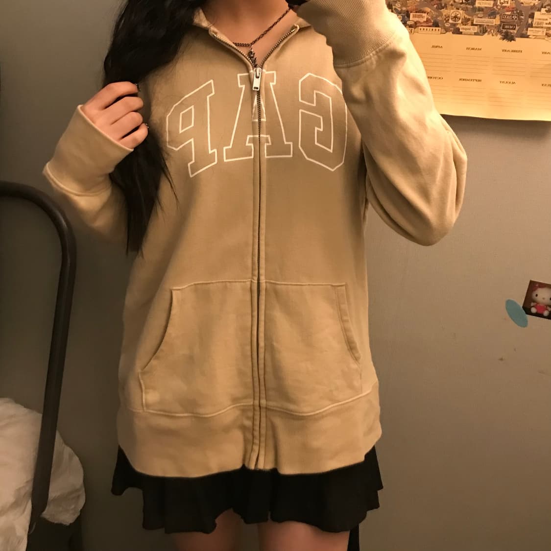 GAP 갭 베이지 로고 기모 후드집업 상품이미지1