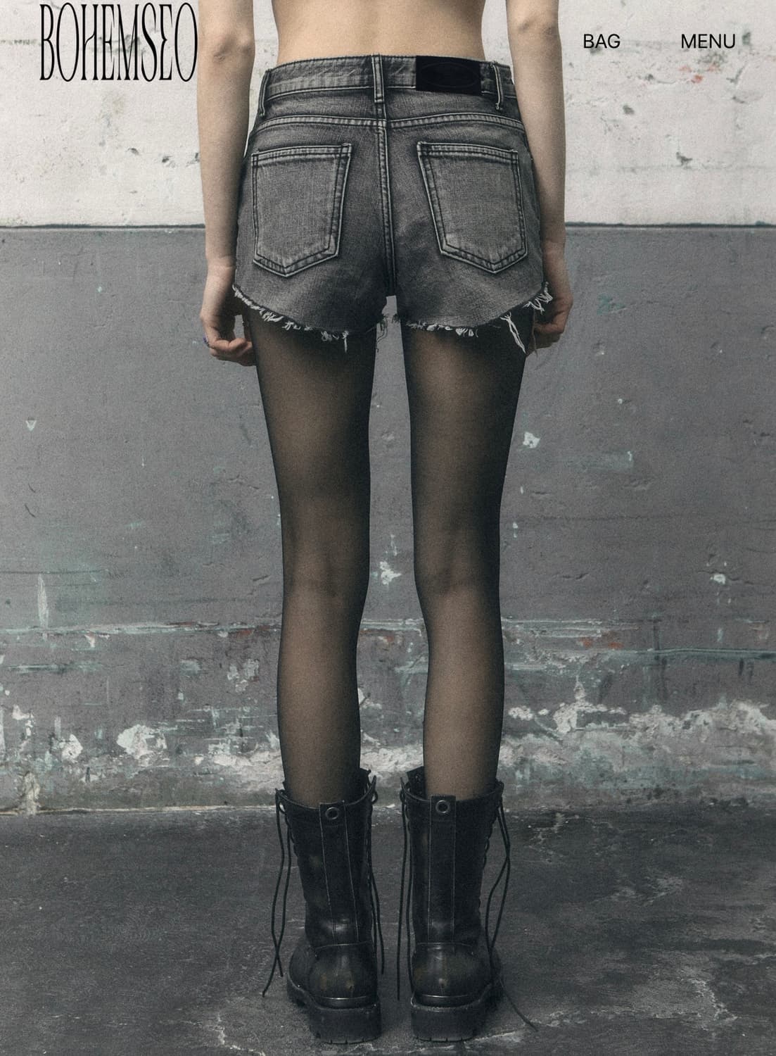 보헤미안서울 보헴서 DESTROYED GRAY DENIM SHORTS 상품이미지3
