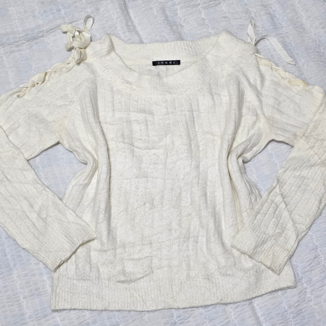 INGNI 일본빈티지)숄더리본포인트 아이보리 로맨틱 모리걸 니트 상품이미지1