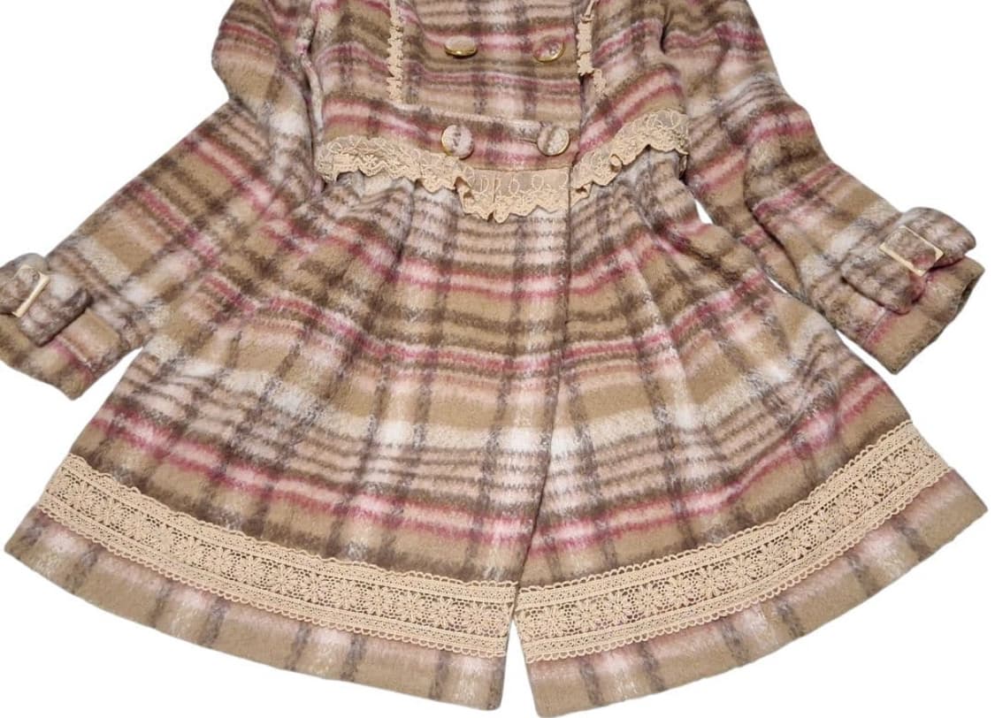 리즈리사 핀터깔 대대장 고전 체크 코트 라떼갸루 모리걸 상품이미지4