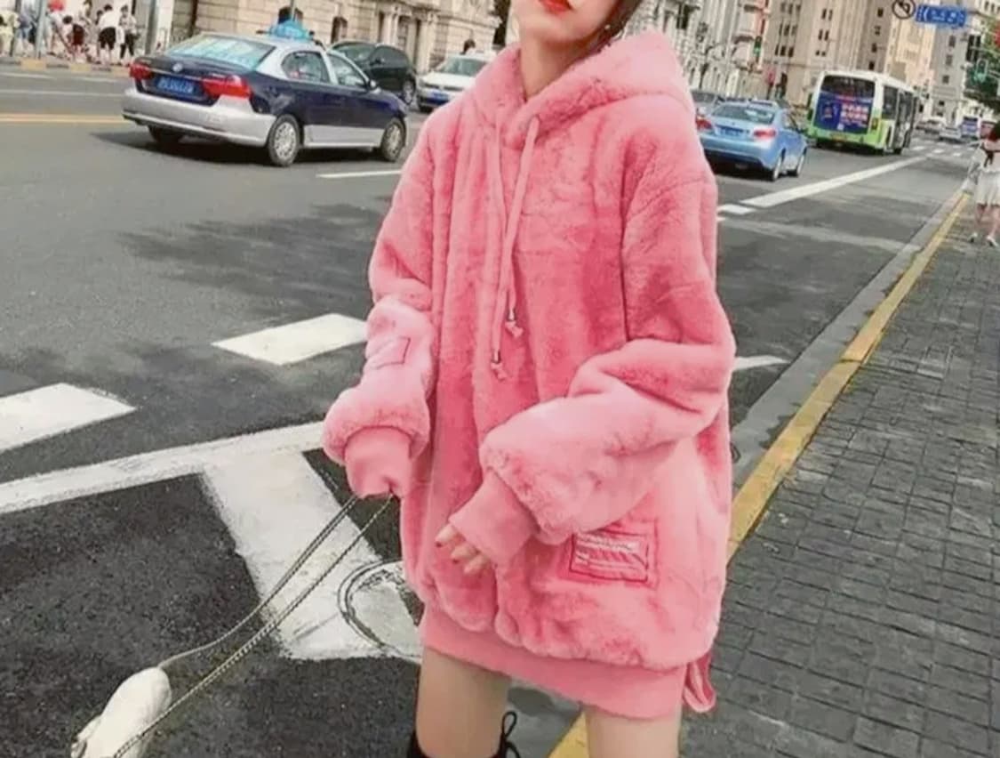 겨울 오버사이즈 루즈핏 핑크후드 상품이미지2