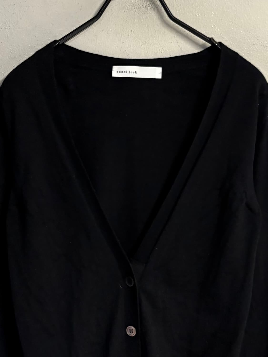 SACAI LUCK silk trim wool cardigan black 상품이미지3