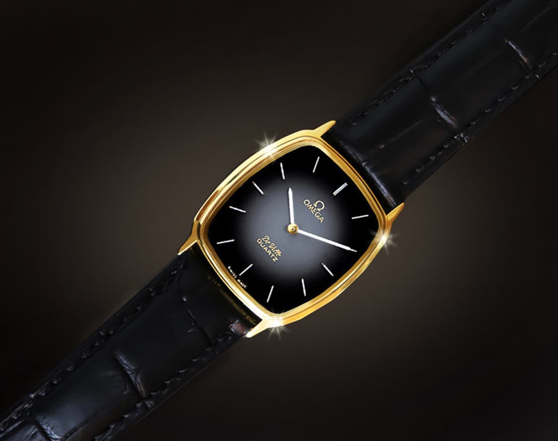 오메가 드빌 블랙 투톤 다이얼 남녀공용 쿼츠 가죽 시계 상품이미지3