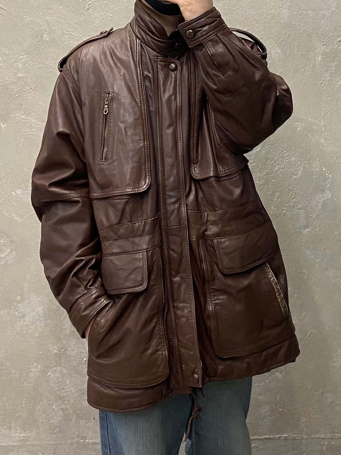 [L] 90s SULTAN 브라운 리얼 레더 코트 상품이미지10