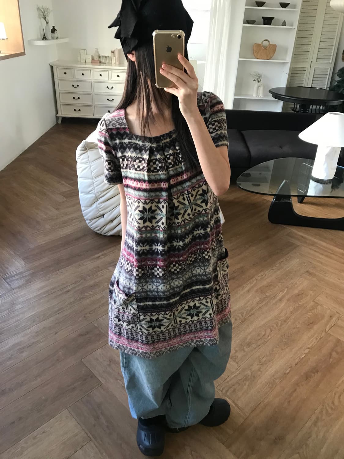  vintage pattern pocket one-piece 상품이미지2