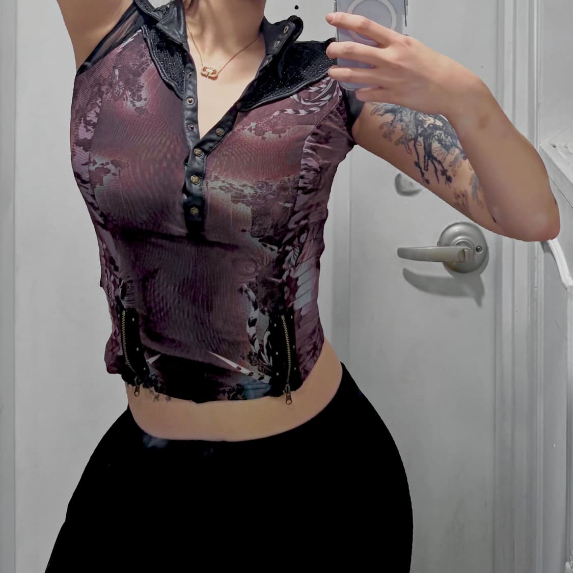 오즈온 매쉬 오리엔탈 슬리브리스 탑 상품이미지3