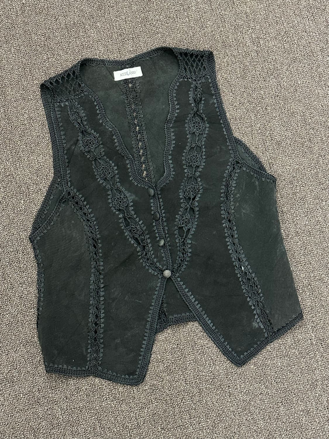 OS)재패니즈 빈티지 리얼 레더 에스닉 크로쉐 베스트 상품이미지1