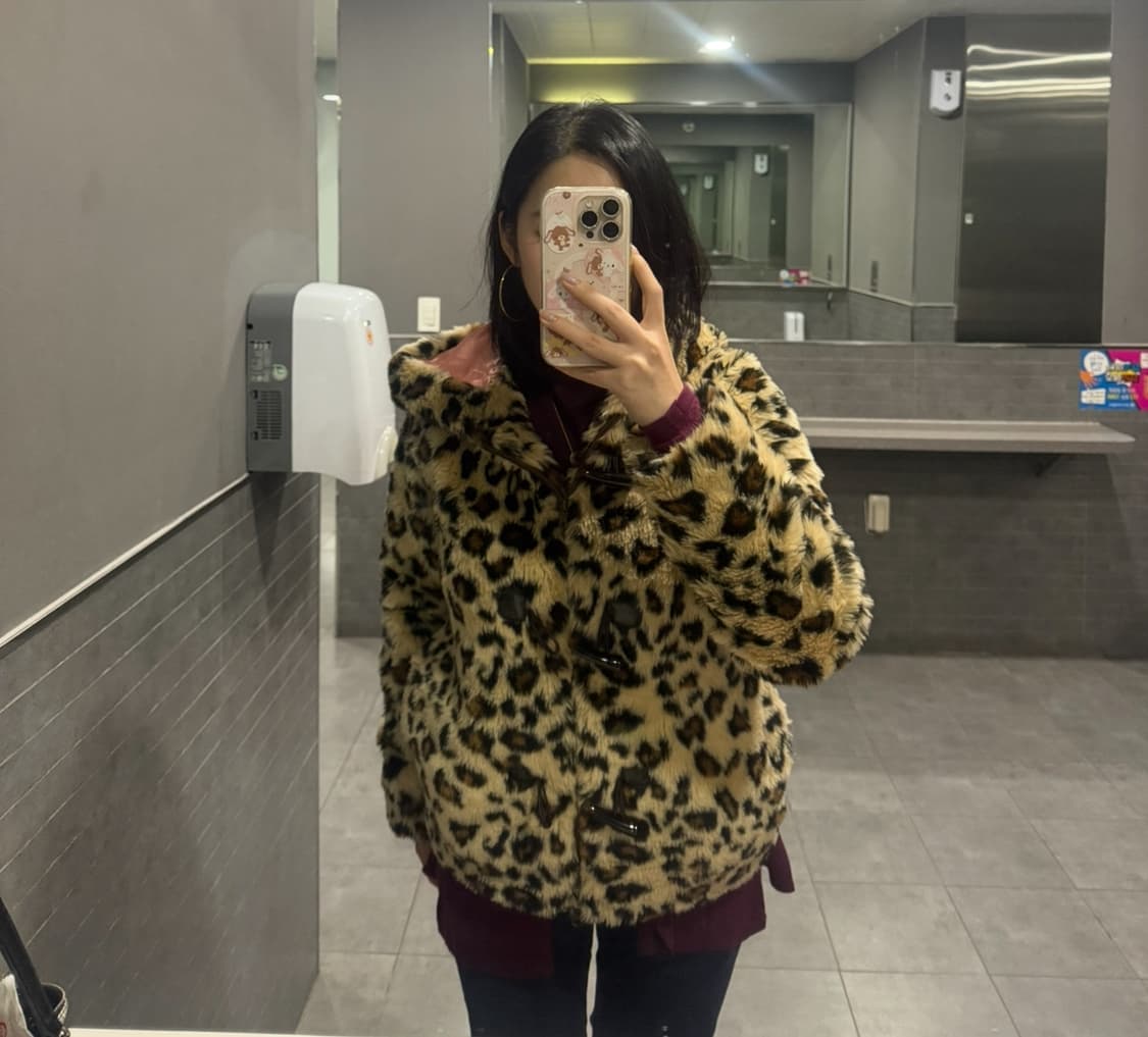 일본 갸루 레오파드 퍼 후드 자켓  상품이미지5