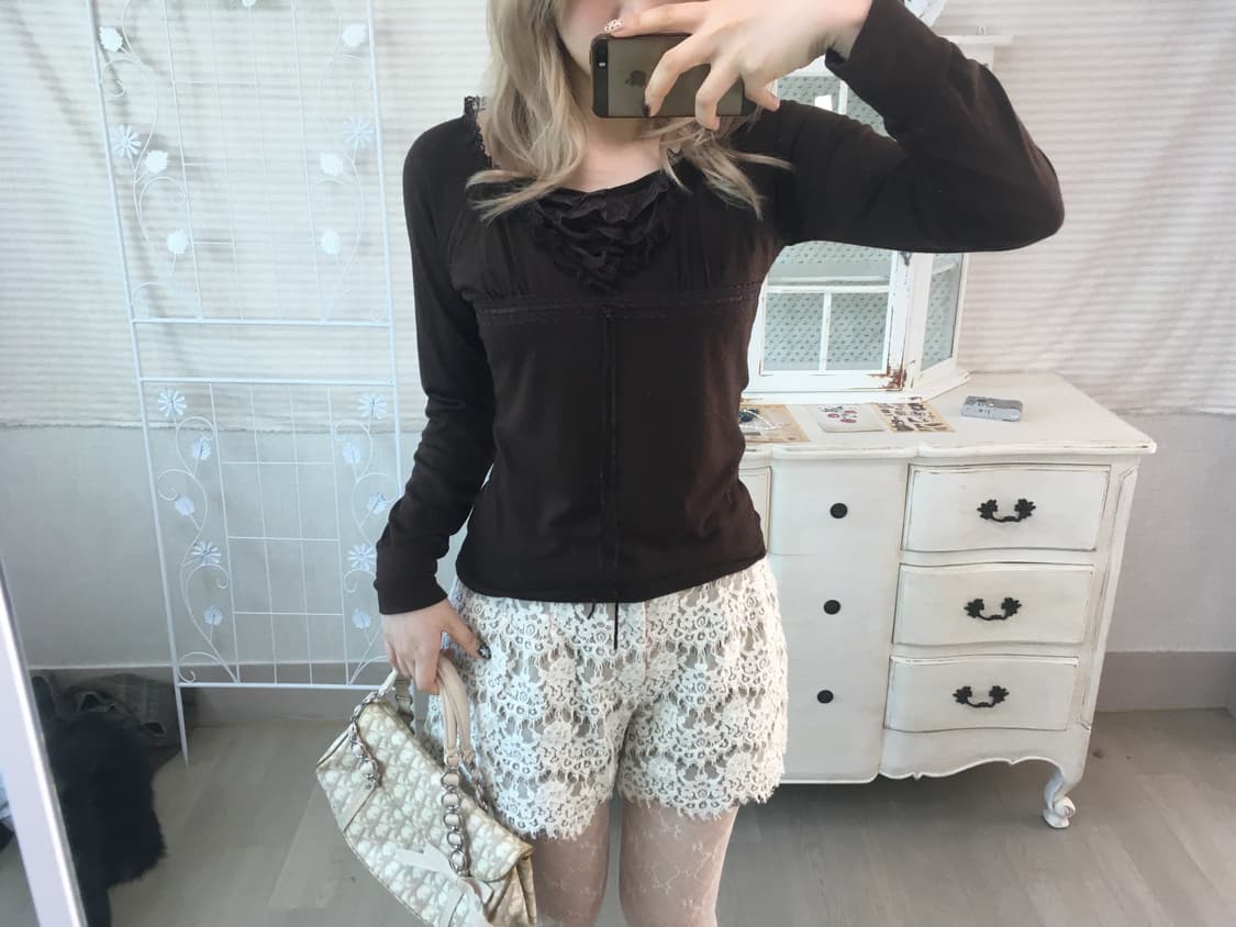 빈티지 레이스 브라운 프릴 롱슬리브 상품이미지3