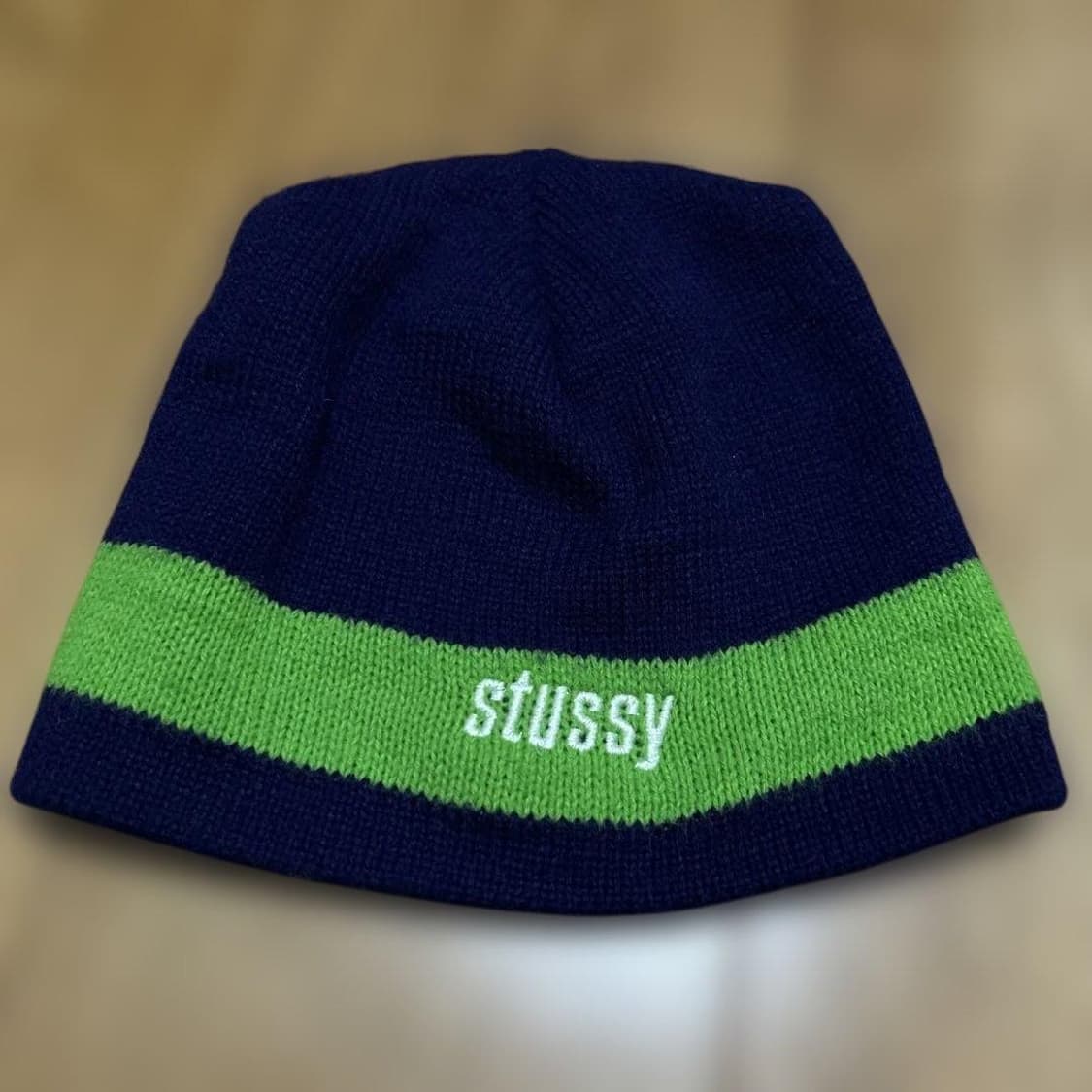 09FW 스투시 리미티드 에디션 투톤 스트라이프 비니 네이비라임 상품이미지1