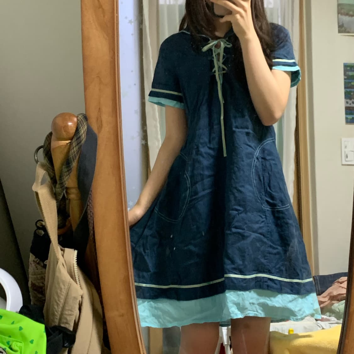 오일릴리 미디 원피스 티티카카 빈티지 하구미 블라우스 세라복 세일러 카라 상품이미지2