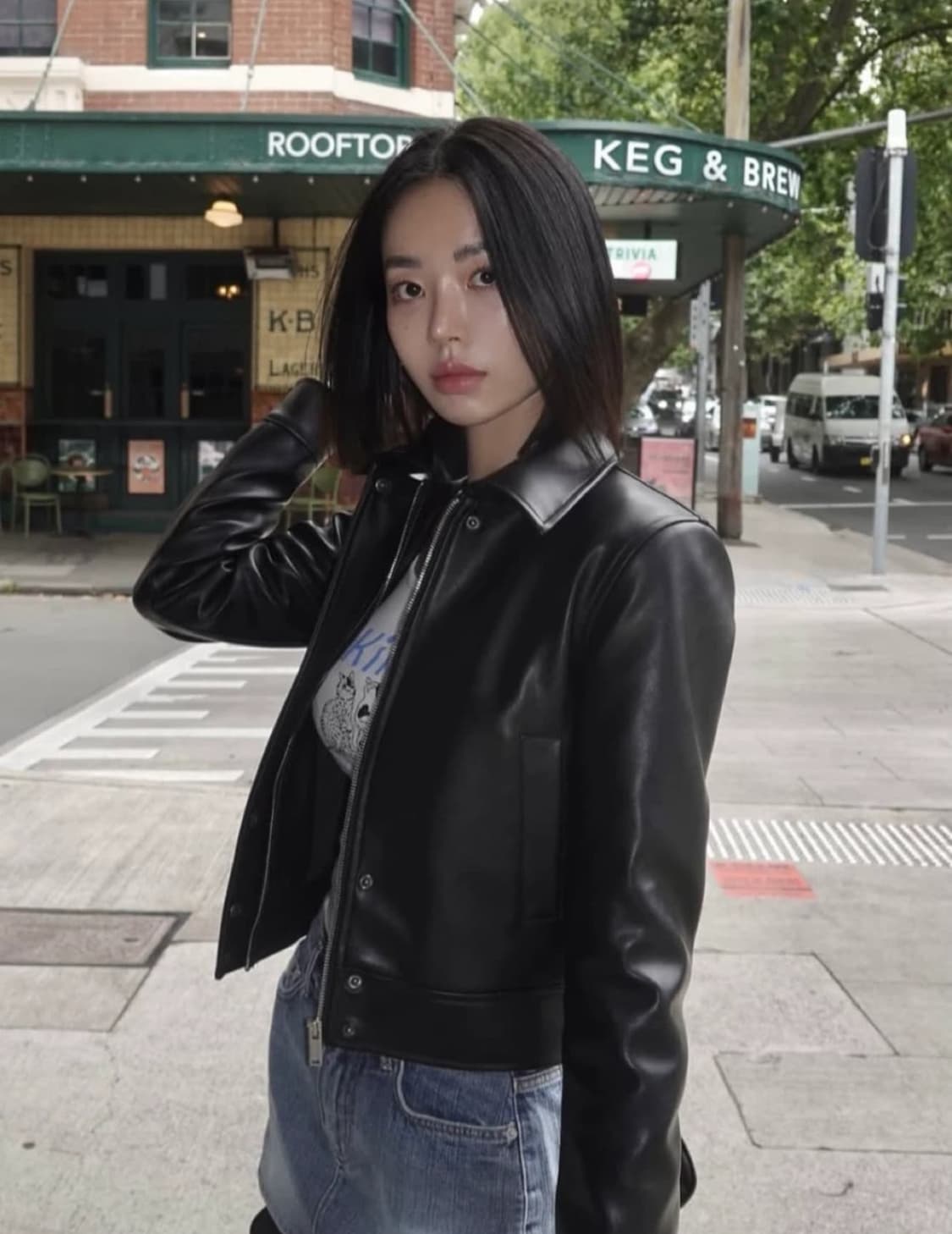 페일제이드 댄디레더 패디드 크롭 자켓/점퍼 블랙 상품이미지3