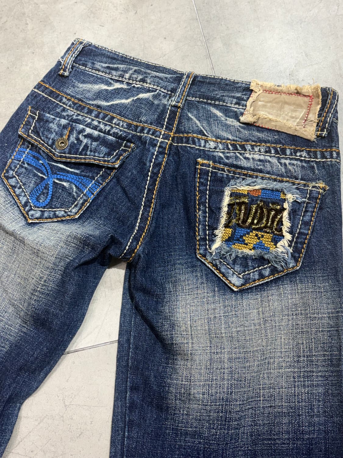 펑크 자수 와이드 데님팬츠 상품이미지1