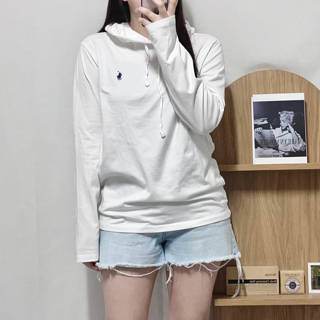 [정품] 폴로 화이트 / 네이비포니 얇은 후드긴팔티 [ S ] 상품이미지2