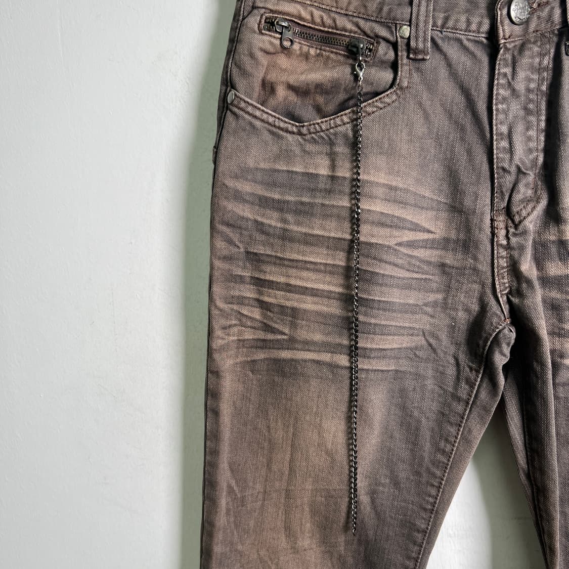 REGIEVO 레지에보 브라운 워싱 체인 데님 팬츠 31 상품이미지5