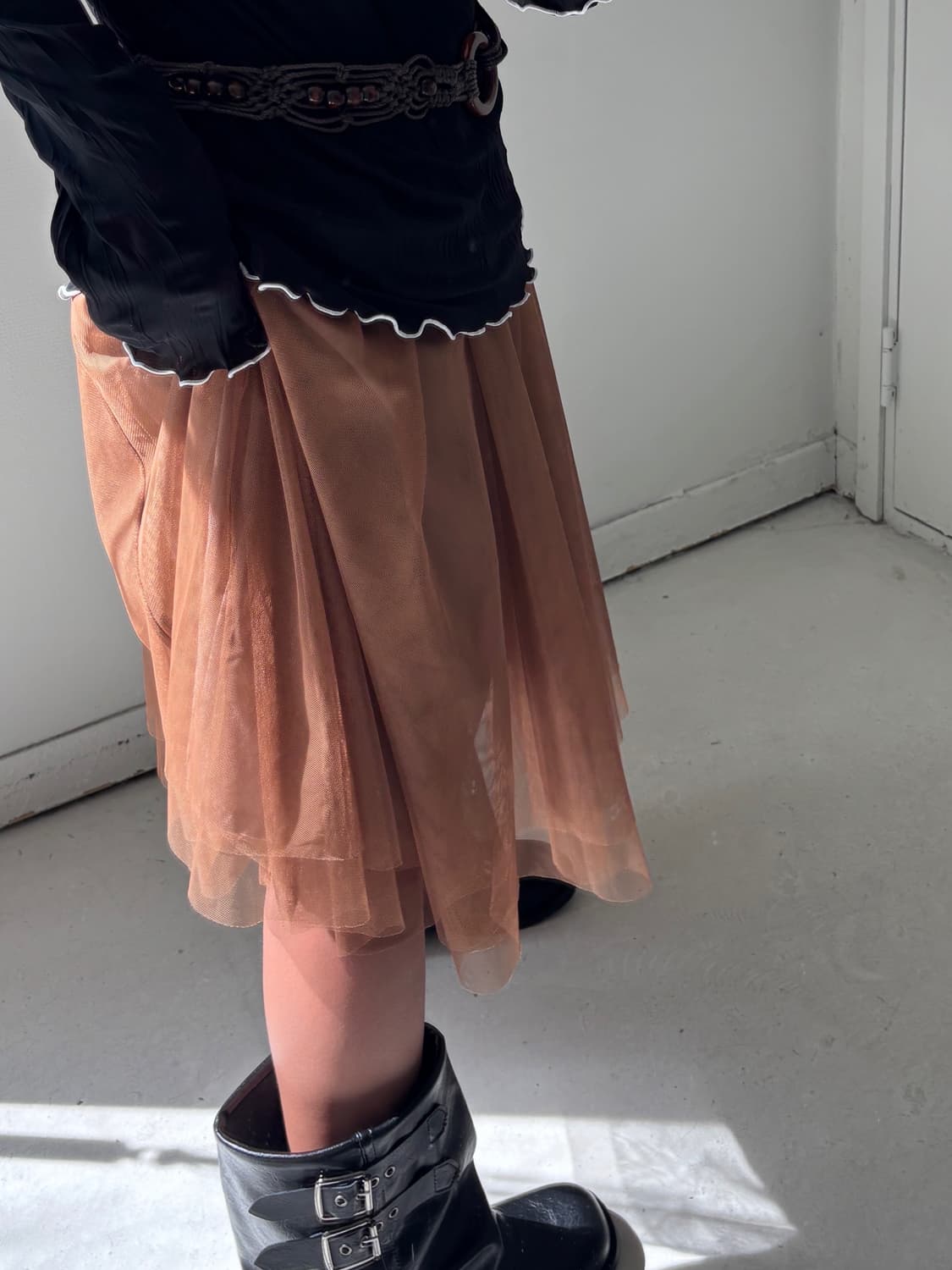 일본빈티지 브라운 샤 미디스커트 상품이미지2