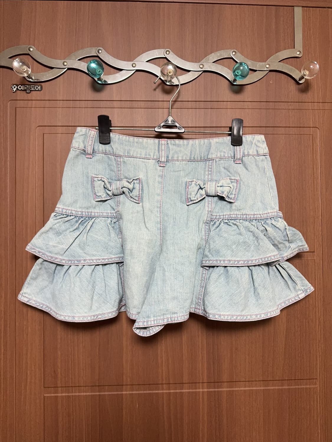 모리걸 헤이세이 갸루 일본 빈티지 메조피아노 데님 연청 프릴 리본 스커트 상품이미지3
